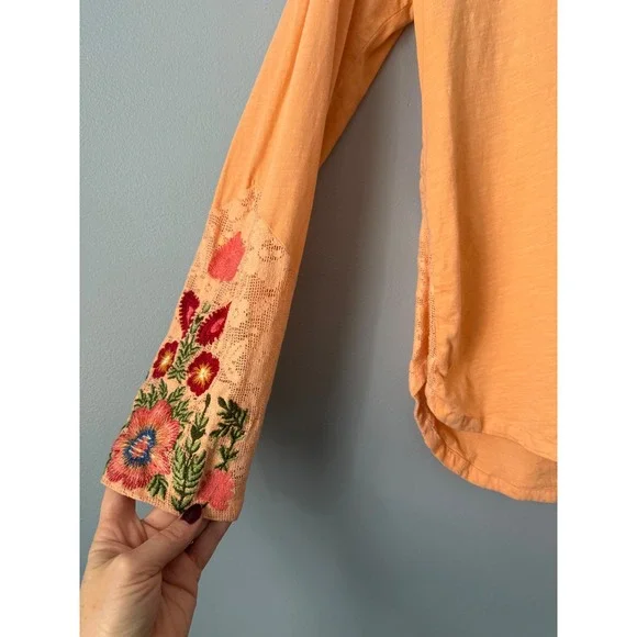 Women's Sundance Light Orange Embroidery Lace Insert Long Sleeve Top Size XLarge - Picture 4 of 12